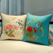 新中式抱枕古典刺绣棉麻花鸟沙发靠背床头大靠包含芯靠垫手枕腰枕
