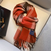 英国经典100%澳洲羊毛，格子红色围巾男女情侣款秋冬季保暖羊绒围脖