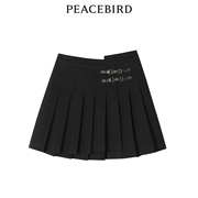 商场同款太平鸟女装 时尚女士黑色不规则百褶短裙A1GEC4B01