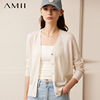 amii女装圆领毛衣外套，女开衫薄款白色，针织衫2024春季短款上衣