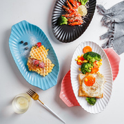 北欧创意菜盘陶瓷餐具盘子家用12寸鱼盘微波炉餐盘蒸鱼盘大号平盘