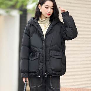 卡其色大毛领羽绒服女2024冬季韩系高级感短款90白鸭绒面包服