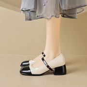 小香风玛丽珍女鞋，2024夏季法式一字带中粗跟厚底大码百搭单鞋
