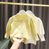 女宝宝弹力长袖T恤2023秋季儿童韩版泡泡袖上衣女童小清新打底衫