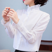 立领白色衬衫女长袖2023韩版春秋内搭洋气雪纺，衬衣打底上衣寸