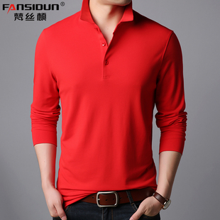 春季长袖t恤男本命年大红色，喜庆单件上衣，带领简单净版纯棉体恤衫