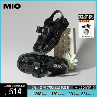 MIO米奥百搭包头平跟魔术贴凉鞋复古时髦通勤罗马凉鞋编织鞋女鞋