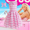 女童真人芭比粉色格子连衣裙，吊带洋气cosplay电影同款演出服气质