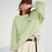 mixseven原创设计长袖圆领男t恤潮浅绿宽松抽绳廓形休闲套头卫衣