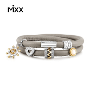 mixx925银镀金简约水晶灰色，双圈皮绳diy时尚手绳