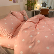 ins简约时尚粉色几何波点小清新全棉四件套纯棉双人被套床上用品