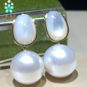 几何蛋面海贝耳钉一款多戴天然珍珠，耳环精心挑选白亮有光泽