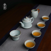 景德镇汝窑茶具套装家用汝瓷功夫，茶整套茶具，简约青瓷礼盒装冰裂釉