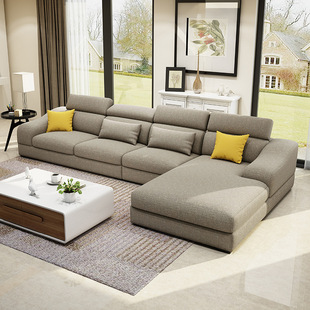 北欧布艺沙发大小户型，可拆洗简约现代客厅，棉麻布转角组合沙发