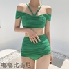 韩国年夏季女士分体裙式游游泳褶皱设计显瘦度假游游泳bikini