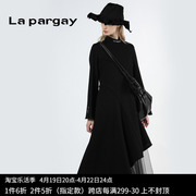 Lapargay纳帕佳2023秋季黑色长袖不规则中长款赫本风连衣裙女