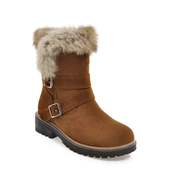 时尚靴磨砂低跟冬季带扣圆头雪地靴大尺寸34-43
