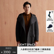 gentspace秋冬男士修身休闲中长款双面呢羊毛双排，扣连帽大衣