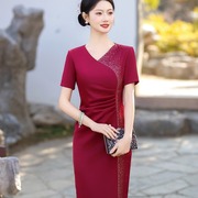 新中式红色喜婆婆旗袍，2024年短袖高端中国风，喜妈妈连衣裙礼服