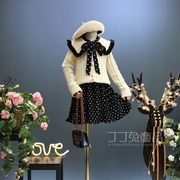 欧美女童装春秋季复古波点裙，针织开衫两件韩版中大童甜美洋气套装