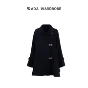 dada衣橱秋冬季黑色，羊毛大衣女级感中长款斗篷羊绒毛呢外套上衣