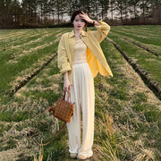 黄色衬衣薄款外套2024早春女法式独特春日衬衫法式高级感上衣