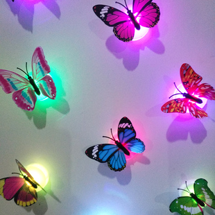 3d立体夜光蝴蝶贴花舞台布置墙壁卧室电子发光床头灯网红圣诞自粘