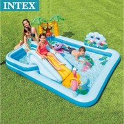 intex儿童滑梯充气戏水池小孩，游泳池充气城堡，滑滑梯喷水池气堡