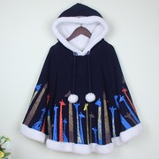 冬季少女动漫韩版甜美加绒斗篷可爱兔子耳朵学生披风短款披肩外套