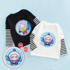 韩系男童假两件宽松t恤宝宝，超人衣服亮片蛋仔派对衣服儿童打底衫