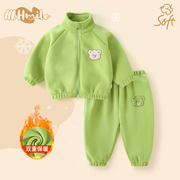 宝宝保暖衣套装婴儿，秋冬长袖外套新生，婴儿加绒加厚儿童摇粒绒套装