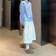 自制法式复古小众设计感一字领衬衫女学生日系baby奶油蓝长袖上衣