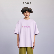 8on8夏季男女同款淡紫色koolice，圆领落肩袖短袖t恤