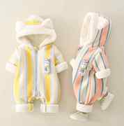 新生婴儿冬款衣服加绒0-12个月宝宝冬装连体衣外出加厚哈衣爬爬服