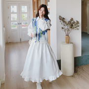 白色连衣裙套装春秋，女2024韩版青春，减龄小个子针织马甲两件套