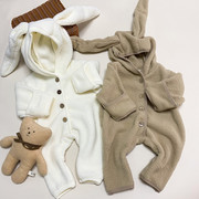 男女宝宝冬装加厚加绒连体衣外套婴儿可爱兔耳朵棉哈衣爬服外出服