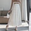 白色长裙仙女半身裙2024春夏，高腰一步裙超长款显瘦百褶伞裙子