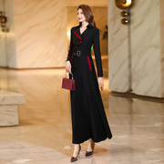 秋款女装黑色风衣式，连衣裙西装领高端品牌长袖，垂坠感长裙1807