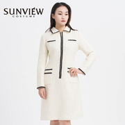 SUNVIEW/尚约白色连衣裙秋冬款保暖含羊毛长裙长袖裙装女装设计款