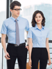 男女职业衬衫套装蓝色夏短袖衬衣公司企业半袖上班工作服抗皱免烫