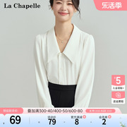 拉夏贝尔lachapelle春季法式尖领职业雪纺衬衣，泡泡袖衬衫上衣女
