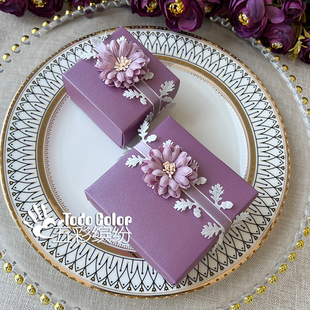 则礼春暖花开结婚喜糖盒小田园，风婚礼糖果，包装空盒子紫色