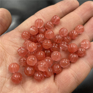 四海玉器diy饰品配件8毫米西瓜晶南瓜，珠散批浅红色玉珠子