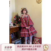 Labeau-babybear-圣诞特辑 娃娃领格纹连衣裙女红色高腰可爱裙子