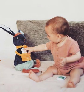 法国ebulobo卡宾兔子超柔安抚玩偶+指偶 婴幼儿玩具