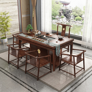 非洲花梨木茶桌椅组合实木新中式禅意红木茶台茶具全自动一体办公