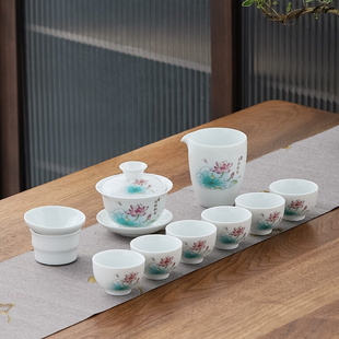 盖碗功夫茶具套装家用轻奢中式喝茶壶办公室，会客高档白瓷茶杯茶碗