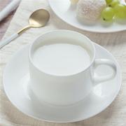 景德镇陶瓷纯白骨瓷咖啡杯碟套装欧式创意带碟茶杯牛奶杯2件套