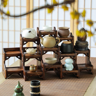 中式桌面小型博古架实木茶壶，展示架紫砂壶摆放架子，茶具置物架摆件