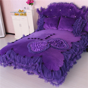 珊瑚绒四件套韩式蕾丝，紫色花边公主，床品1.8m短毛绒四件套床裙
